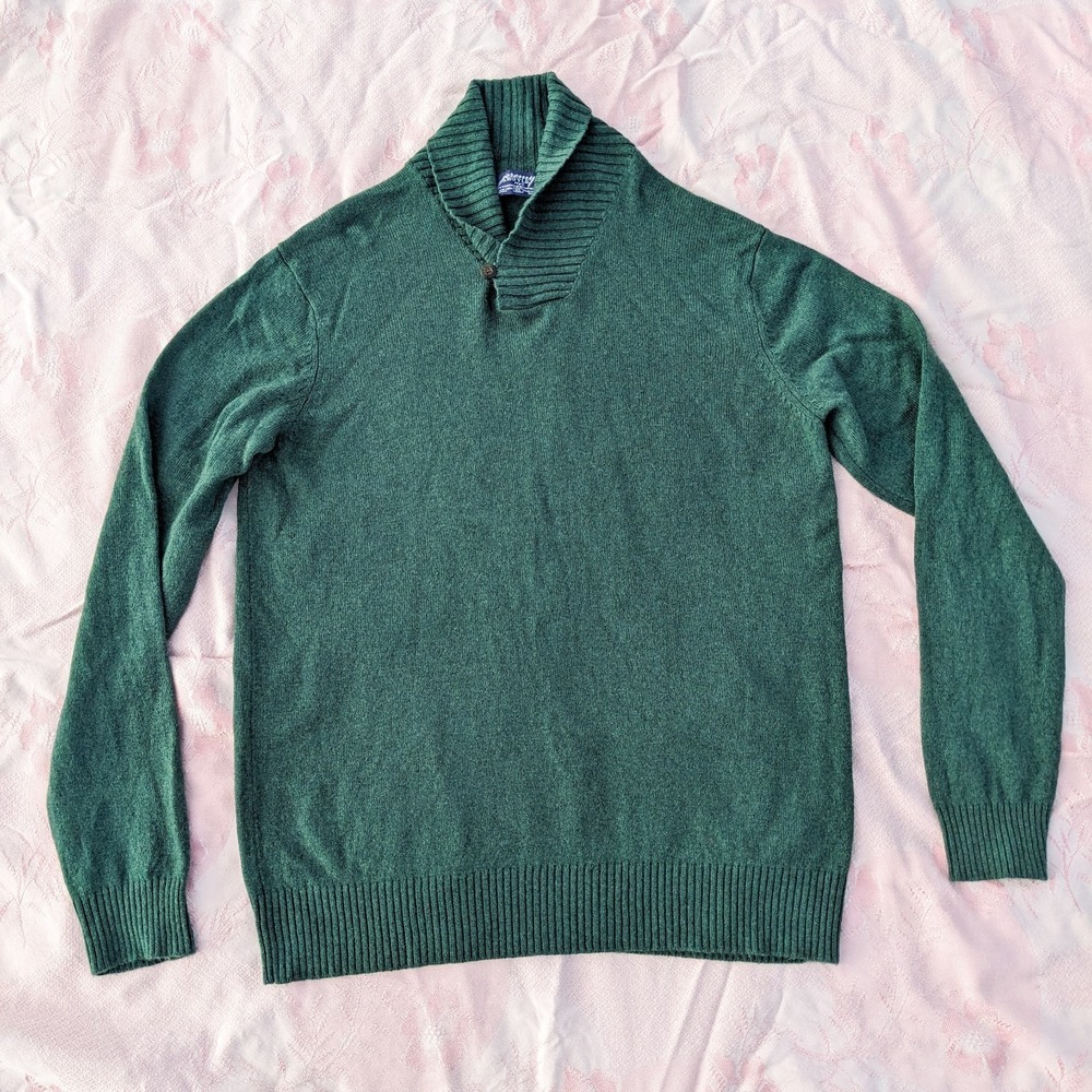Jeremy Argyle NYC Sweater Mens XL‎ Green Wool Yak Cashmere Shawl Collar Grandpa